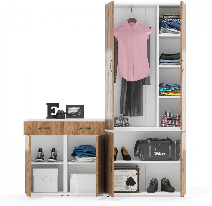 Лидер-8 Шкаф МД 20Б + Тумба МД 3.15 + Тумба МД 3.15, цвет белый шагрень/крафт золото, ШхГхВ 160х37,5х190 см., НЕ универсальная сборка