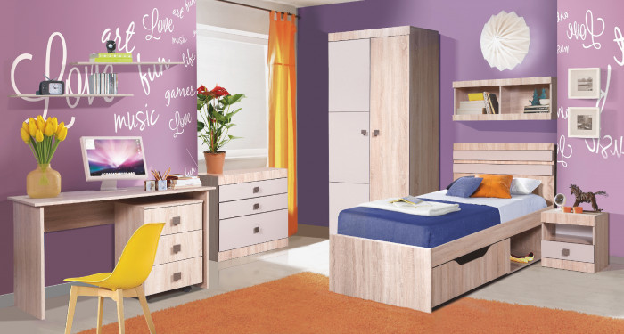 Кровать односпальная 90х200 с ящиком "Лондон" - Дуб сонома/Капучино светлый