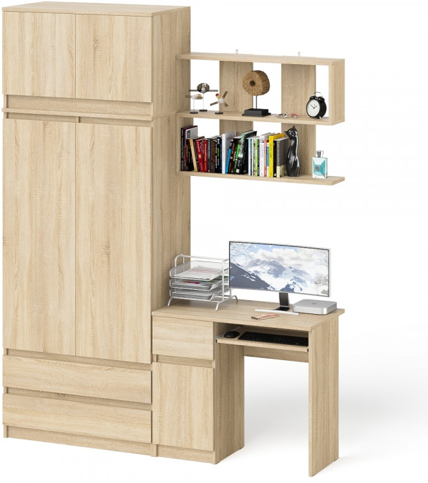 Мори Стол компьютерный МС-1 левый + Шкаф МШ900.1 + Антресоль МА900.1 + Полка 900, цвет дуб сонома, ШхГхВ 180,4х50,4х234,2 см., НЕ универс. сб.