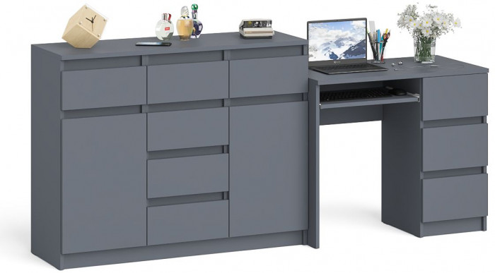 Мори компьютерный стол МС-6 правый + Комод МК1200.4, графит
