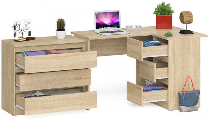 Мори Стол компьютерный МС-16 правый + Комод МК800.1, цвет дуб сонома, ШхГхВ 204,8х84,9х76,6 см., выдвижные ящики справа, НЕ универсальная сборка