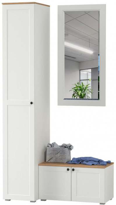 Остин Прихожая 24, белый шагрень/дуб крафт золотой