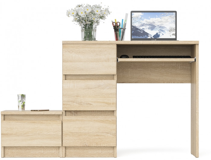 Мори Стол компьютерный МС-6 левый + Тумба ТМП400.1, цвет дуб сонома, ШхГхВ 130,4х50х76,6 см., выдвижные ящики слева, НЕ универсальная сборка