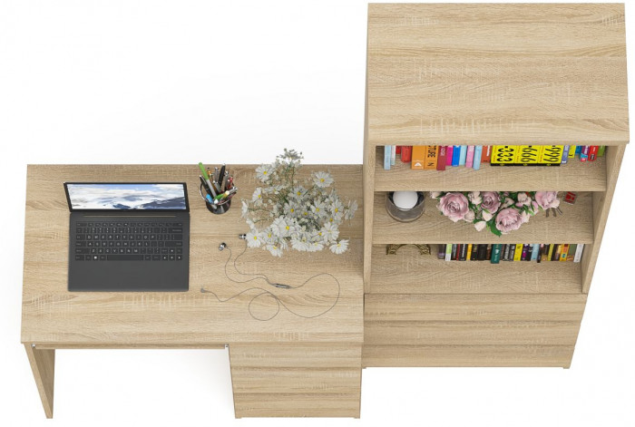 Мори Стол компьютерный МС-6 правый + Стеллаж МСТ600.3, цвет дуб сонома, ШхГхВ 150,4х50х179,6 см., выдвижные ящики справа, НЕ универсальная сборка