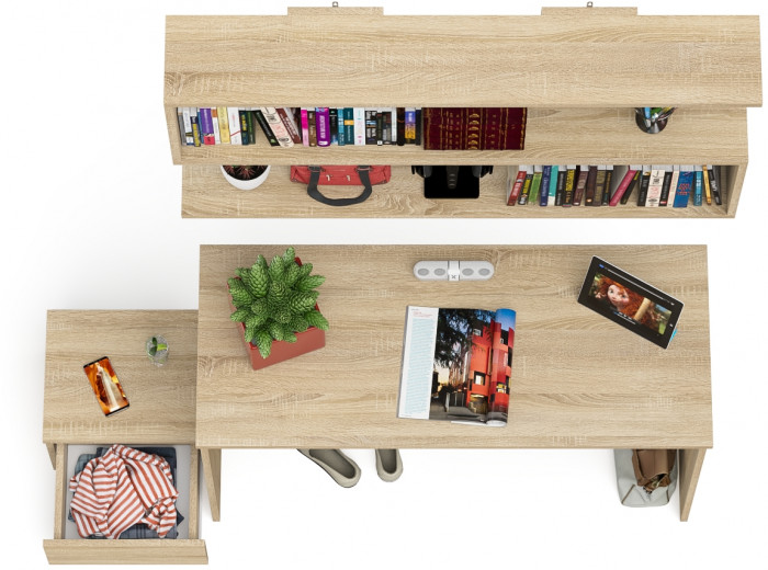 Мори Стол письменный МСП1200.1 + Тумба ТМП400.1 + Полка 1200, цвет дуб сонома, ШхГхВ 160,8х50х209,6 см., универсальная сборка