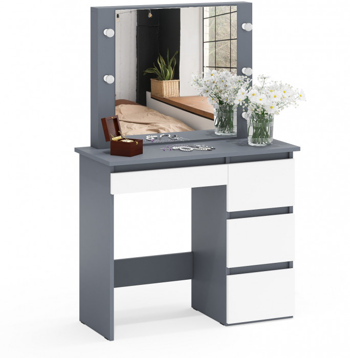 Стол косметический с подсветкой Сура, графит/белый