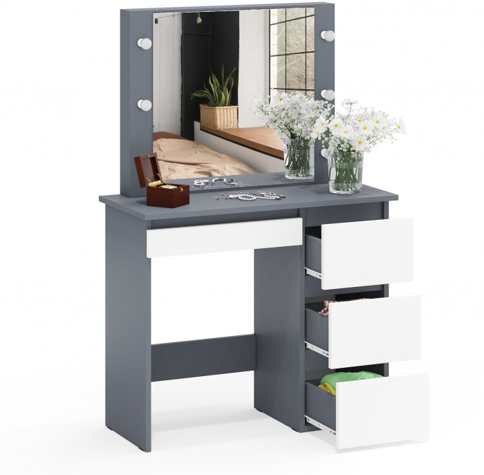 Стол косметический с подсветкой Сура, графит/белый