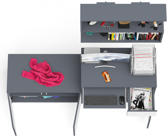 Мори компьютерный стол МС-1 правый + Тумба МА900.1 + Полка 900, графит/белый