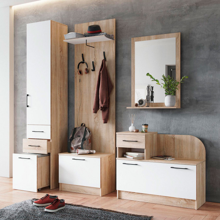 Прихожая Денвер пенал с пуфиком дуб сонома/белый