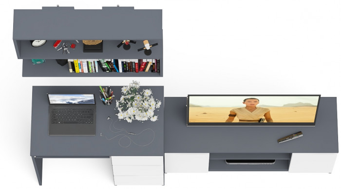 Мори компьютерный стол МС-6 правый + Тумба МТВ1200.1 + Полка 900, графит/белый