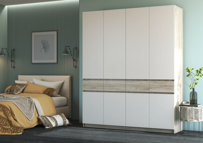 Шкаф Бостон ЛДСП ШК-004 четырехдверный, крафт серый/кашемир