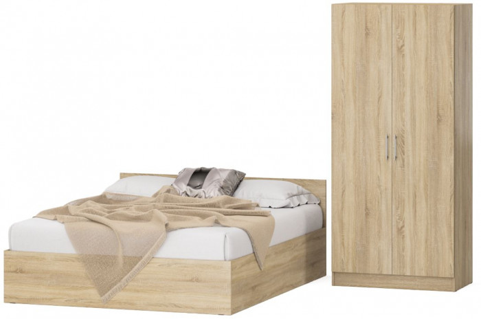 Кровать 1600 + Шкаф 2-х створчатый Стандарт, дуб сонома