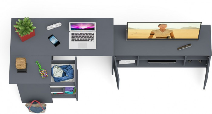 Мори компьютерный стол МС-16 левый + Тумба МТВ1200.1, графит