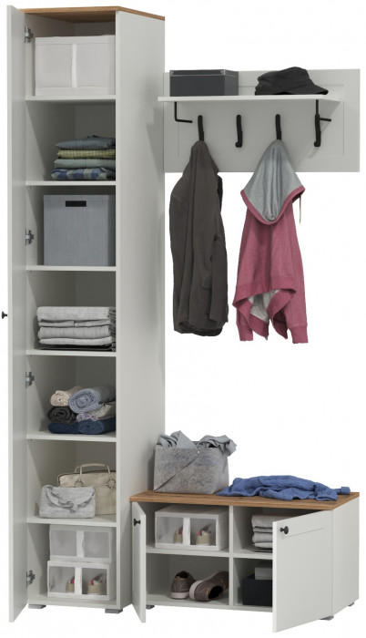 Остин Прихожая 25, белый шагрень/дуб крафт золотой