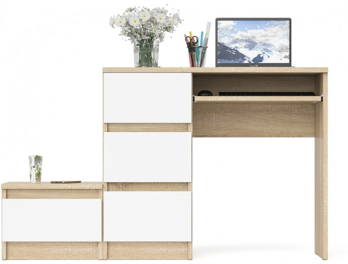 Мори Стол компьютерный МС-6 левый + Тумба ТМП400.1, цвет дуб сонома/белый, ШхГхВ 130,4х50х76,6 см., выдвижные ящики слева, НЕ универсальная сборка