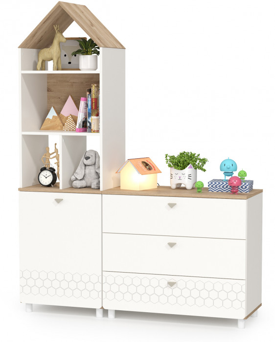 Эйп 13.14 Стеллаж + 13.322 Комод, белый/дуб белый