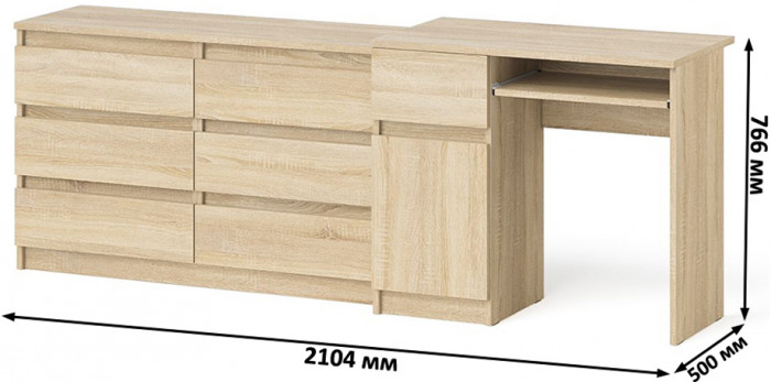 Мори компьютерный стол МС-1 левый + Комод МК1200.6, дуб сонома