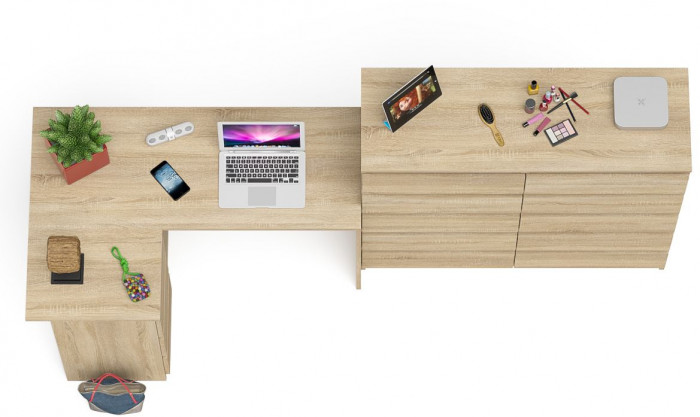 Мори компьютерный стол МС-16 левый + Комод МК1200.10, дуб сонома