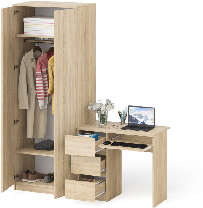 Мори компьютерный стол МС-6 левый + Шкаф МШ800.1, дуб сонома