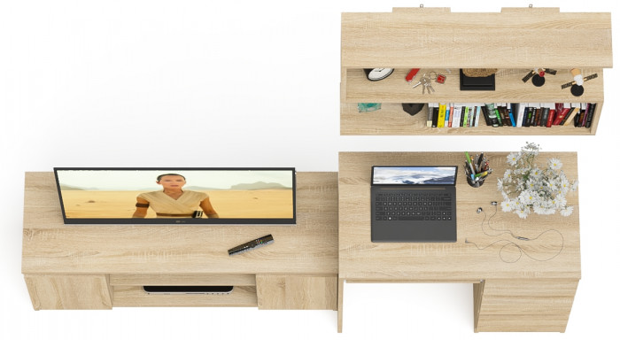 Мори компьютерный стол МС-6 правый + Тумба МТВ1200.1 + Полка 900, дуб сонома