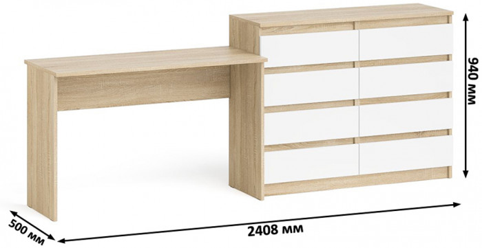 Мори письменный стол МСП1200.1 + Комод МК1200.8, дуб сонома/белый