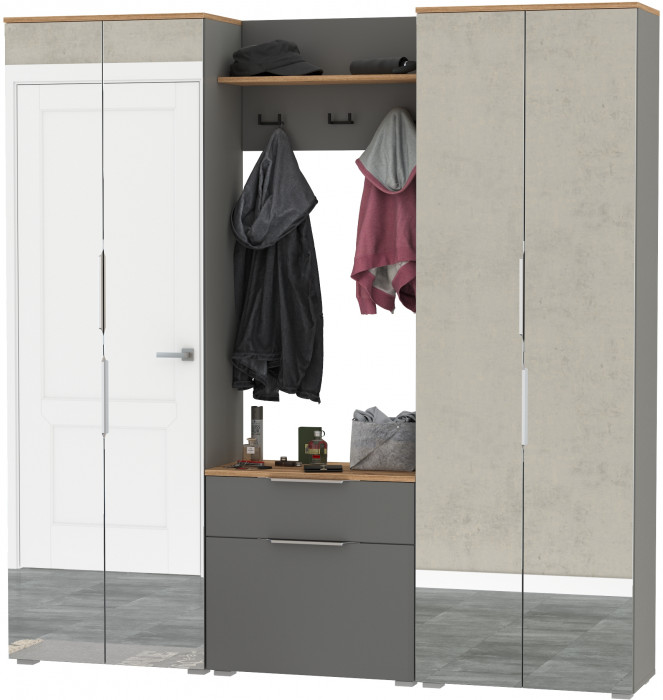 Октава Прихожая 25, серый графит/дуб крафт золотой/фасады МДФ серый графит