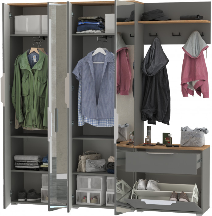 Октава Прихожая 25, серый графит/дуб крафт золотой/фасады МДФ серый графит