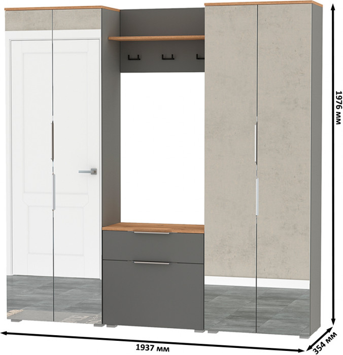 Октава Прихожая 25, серый графит/дуб крафт золотой/фасады МДФ серый графит