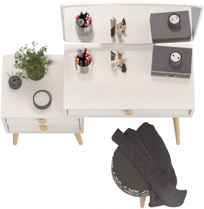 Афина Спальня 4-25901М1к.с. Трюмо + Банкетка 6-5132ТКчёр Юна, цвет кашемир серый/ткань чёрная, ШхГхВ 105х38,6х129 + 33х33х45 см., универс. сб.