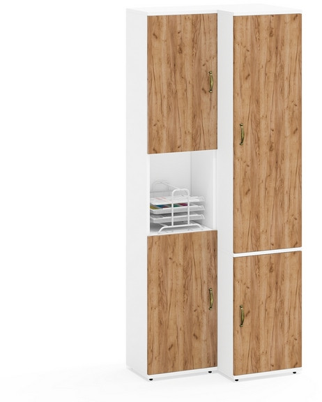 Лидер-8 Модуль Пенал + Пенал МД 23Б, цвет белый шагрень/крафт золото, ШхГхВ 80х50х190 см., универсальная сборка