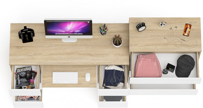 Мори Стол компьютерный МС-2 + Комод МК800.4, цвет дуб сонома/белый, ШхГхВ 215,8х50х94 см., универсальная сборка