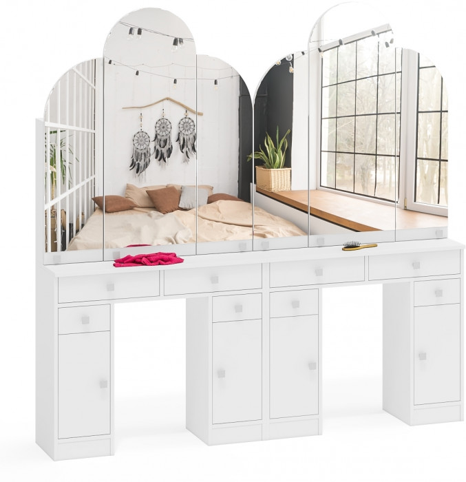 Два туалетных столика Трельяжа МД №2, цвет белый шагрень, ШхГхВ 180х31х178 см. (Трельяж (Туалетный столик № 2))