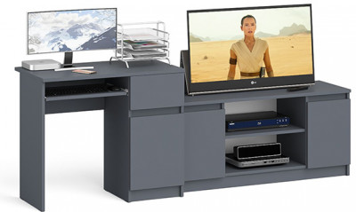 Мори компьютерный стол МС-1 правый + Тумба МТВ1200.1, графит