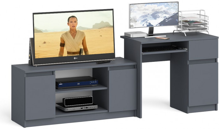 Мори компьютерный стол МС-1 правый + Тумба МТВ1200.1, графит