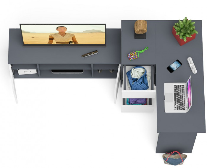 Мори компьютерный стол МС-16 левый + Тумба МТВ1200.1, графит/белый