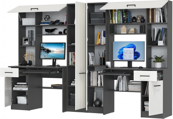 Два стола рабочих 6-0603Мграф/бел Альфа, цвет графит/белый, ШхГхВ 274х61х181 см., универсальная сборка