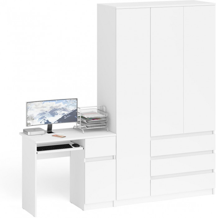 Мори Стол компьютерный МС-1 правый + Шкаф МШ1200.1, цвет белый, ШхГхВ 210,4х50,4х209,6 см., выдвижной ящик справа, НЕ универсальная сборка