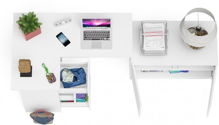 Мори Стол компьютерный МС-16 левый + Тумба МА900.1, цвет белый, ШхГхВ 214,8х84,9х76,6 см., выдвижные ящики слева, НЕ универсальная сборка