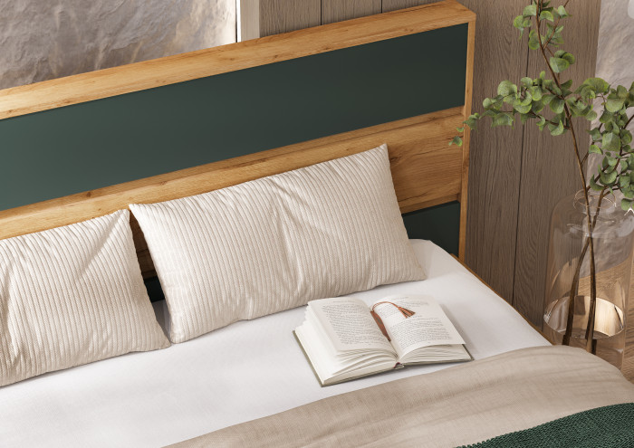 Роджинамиф Кровать парящая 1,6м (ортопед металл), Крафт золотой/Изумрудный