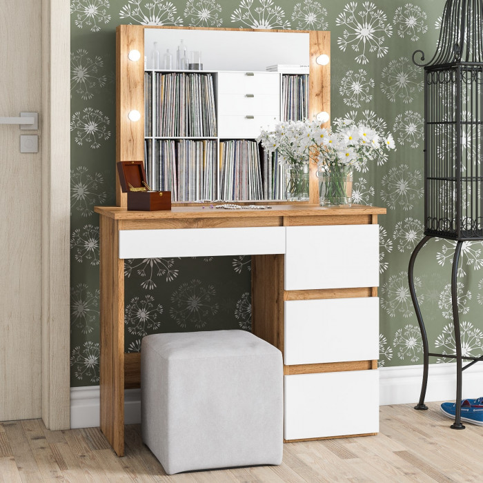 Стол косметический с подсветкой Сура, дуб вотан/белый