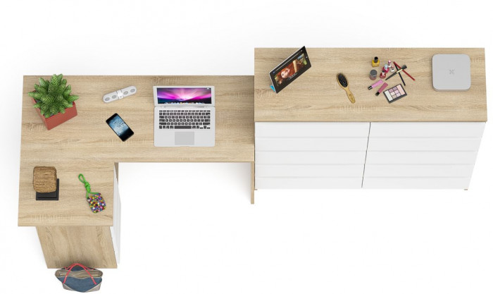 Мори компьютерный стол МС-16 левый + Комод МК1200.10, дуб сонома/белый