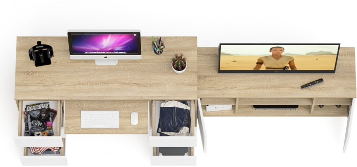 Мори компьютерный стол МС-2 + Тумба МТВ1200.1, дуб сонома/белый