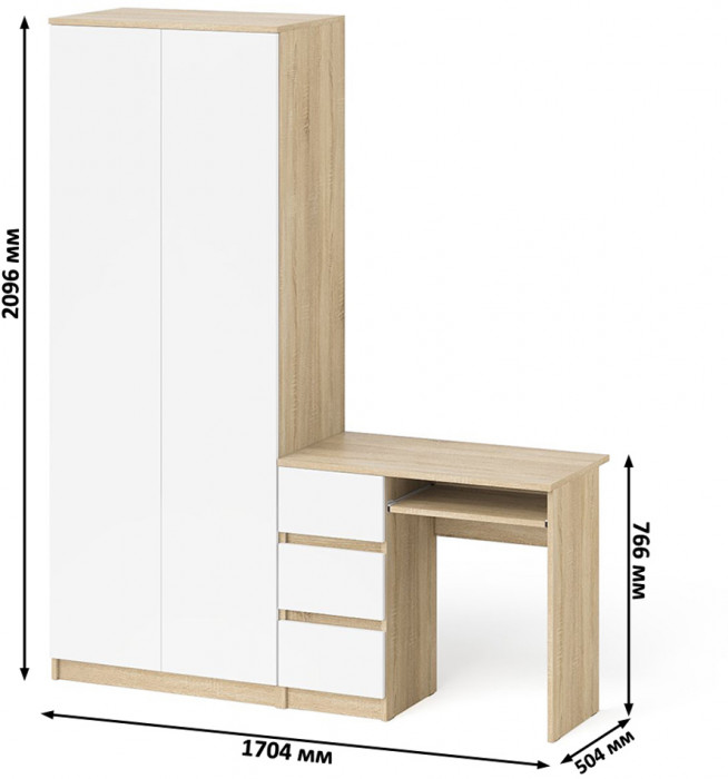 Мори компьютерный стол МС-6 левый + Шкаф МШ800.1, дуб сонома/белый