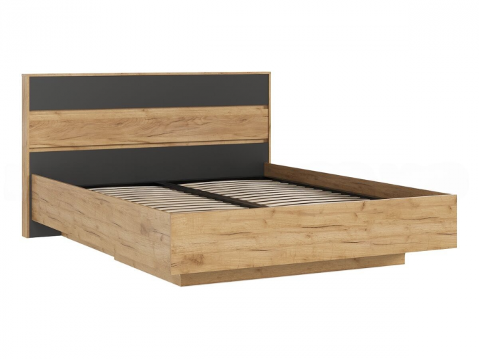 Роджинамиф Кровать парящая 160 с ортопедом дерево, графит/дуб крафт