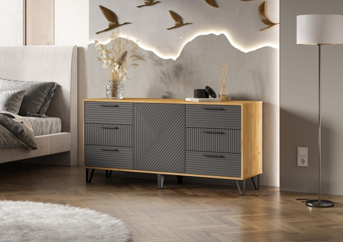 Флэш Комод 1500 браш графит/дуб крафт