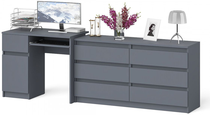 Мори Стол компьютерный МС-1 левый + Комод МК1380.6, цвет графит, ШхГхВ 228х50х76,6 см., выдвижной ящик слева, НЕ универсальная сборка