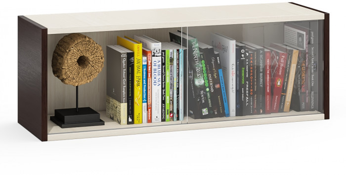 Полка книжная С-МД-КН01, цвет венге/дуб, ШхГхВ 83х25х30 см., стеклянные дверцы (ДВА ЦВЕТА венге и дуб)