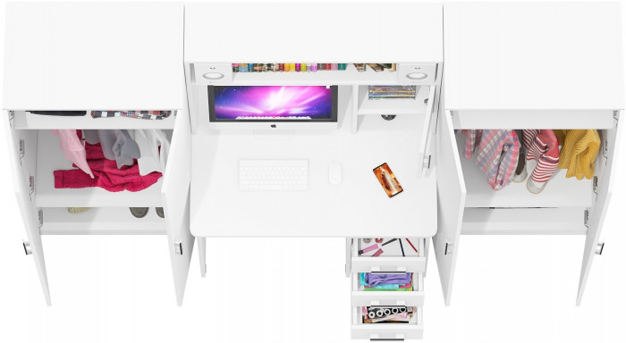 С-МД-СК9 Компоновка № 01, цвет белый шагрень, ШхГхВ 242х70х160 см., НЕ универсальная сборка