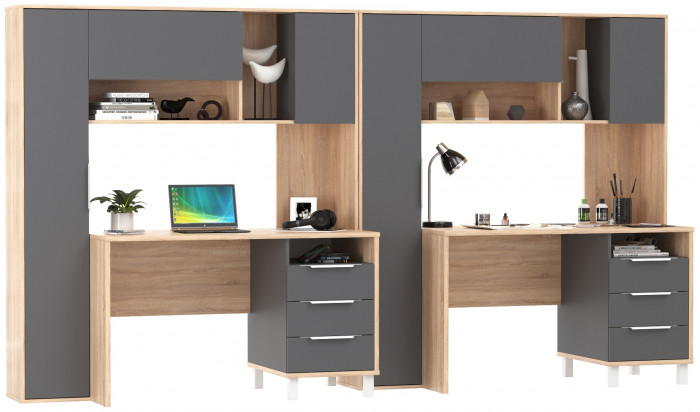 Стол компьютерный Комфорт 12.95N + Стол компьютерный Комфорт 12.95N, цвет дуб сонома/тёмно-серый, ШхГхВ 324х60,3х180 см., НЕ универсальная сборка