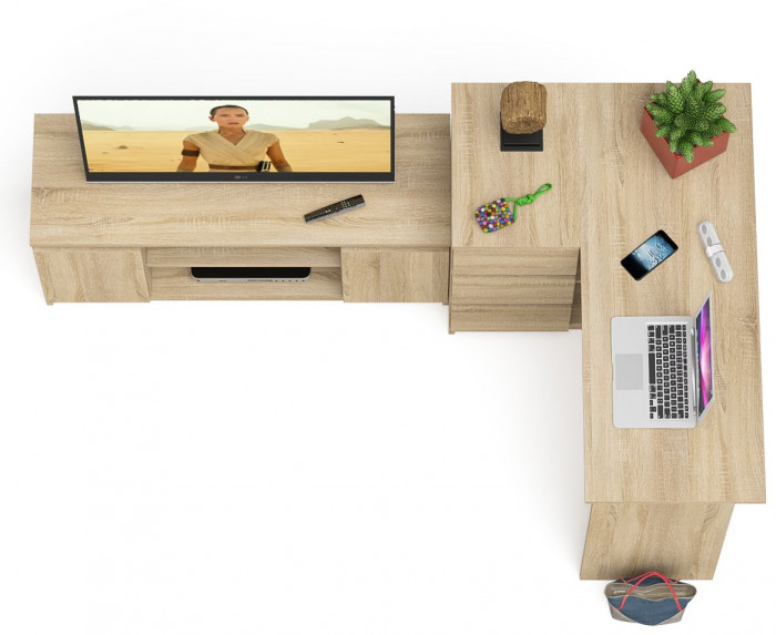 Мори компьютерный стол МС-16 левый + Тумба МТВ1200.1, дуб сонома